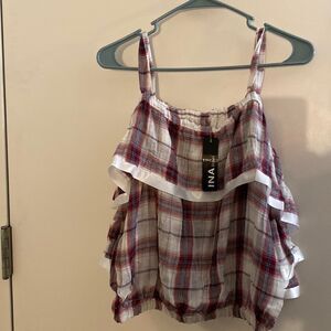 NWT Ina plaid, cold shoulder, bell sleeve crop top.